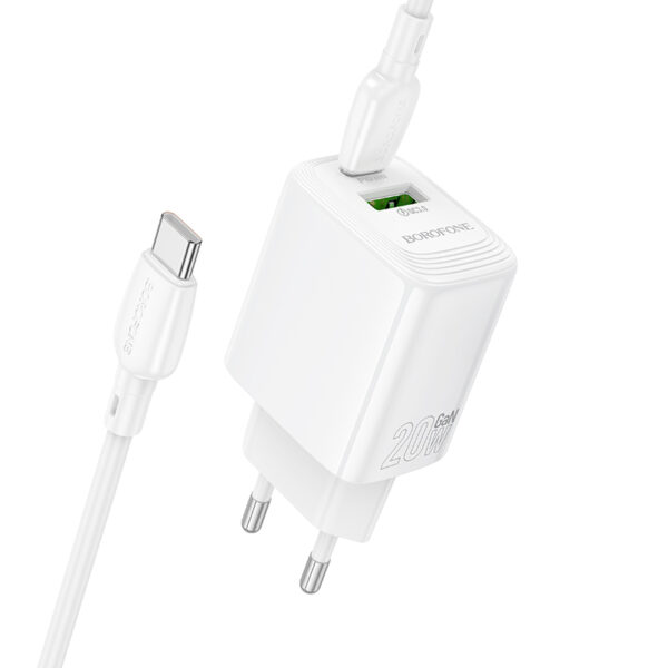 Borofone Wall charger BN27 Fuente - USB + Type C - QC 3.0 PD 20W with Type C to Type C cable white