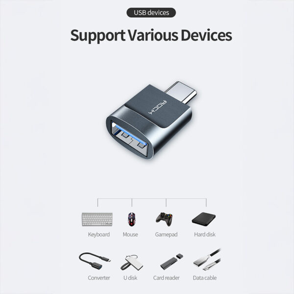 Rock Adapter CA03 - USB (female) to Type C (male) - dark grey