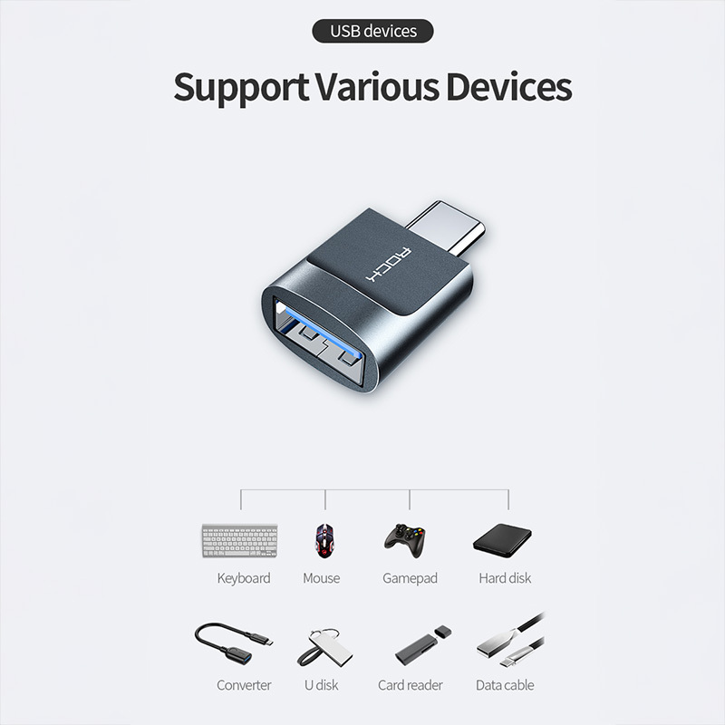 Rock Adapter CA03 - USB (female) to Type C (male) - dark grey
