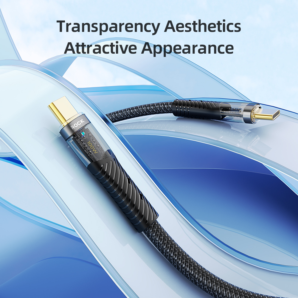 Rock Cable Z21 Transparency Series braided - Type C to Type C - PD 100W 6A 1,2 metres black