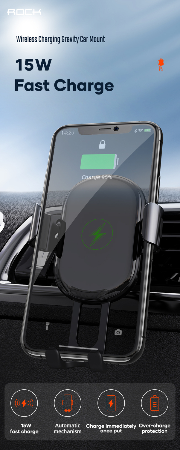 Rock Gravity car holder W31 QC 3.0 induction to air vent black