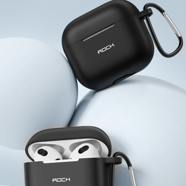Rock Silicone case for Airpods 3 with snap hook black