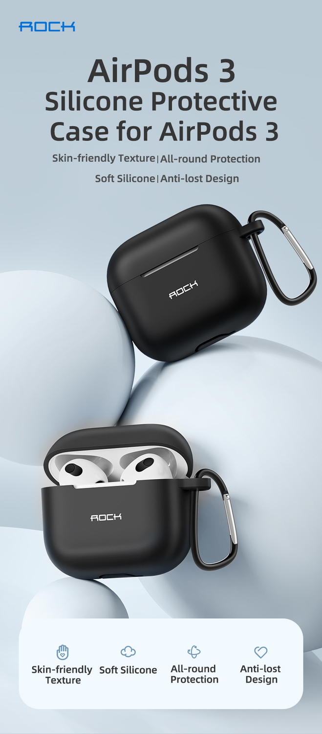 Rock Silicone case for Airpods 3 with snap hook black