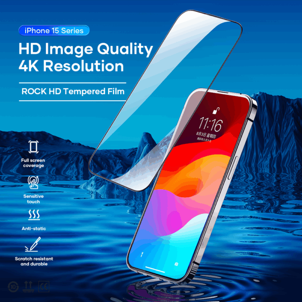 Rock Tempered glass HD Full-coverage Anti-static for Iphone 15 Pro