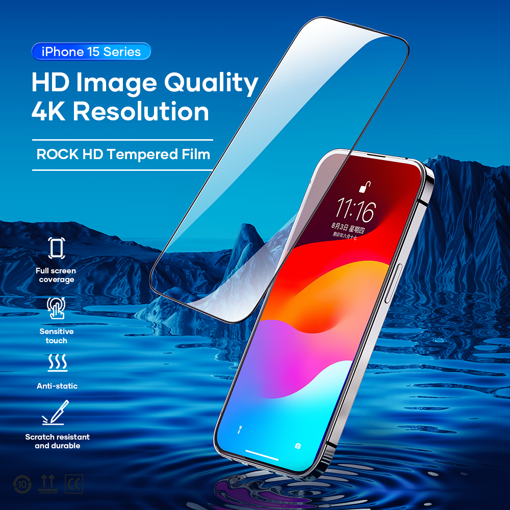 Rock Tempered glass HD Full-coverage Anti-static for Iphone 15 Pro