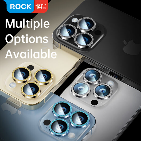 Rock Tempered glass Shiny Series Camera Lens on camera for Iphone 15/15 Plus (lens 2 pieces) black