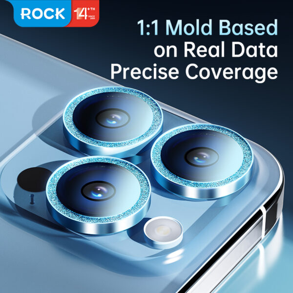 Rock Tempered glass Shiny Series Camera Lens on camera for Iphone 15/15 Plus (lens 2 pieces) black