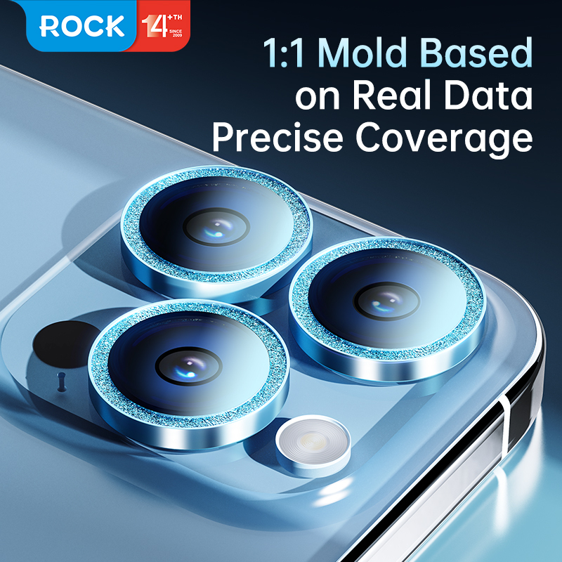 Rock Tempered glass Shiny Series Camera Lens on camera for Iphone 15/15 Plus (lens 2 pieces) black