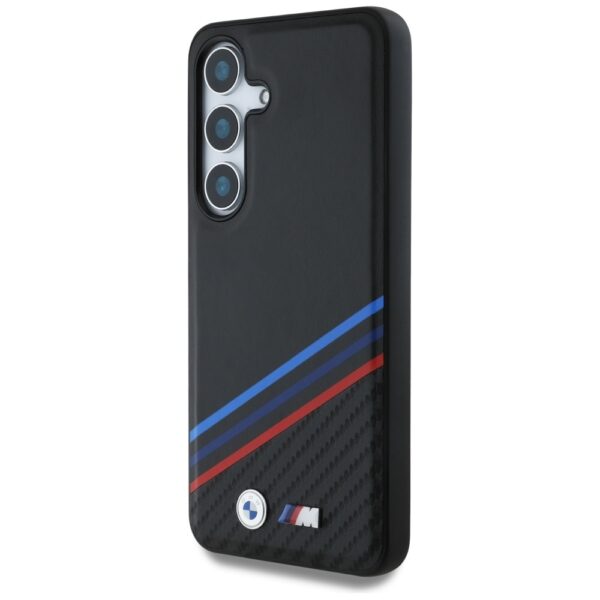 Original Case BMW Leather Tricolor Crossing Stripes MagSafe for Samsung Galaxy S25 black