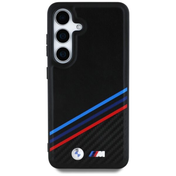 Original Case BMW Leather Tricolor Crossing Stripes MagSafe for Samsung Galaxy S25 black