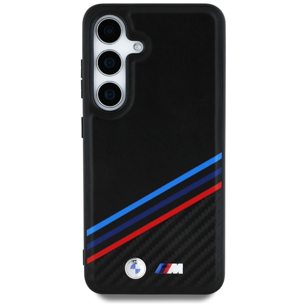 Original Case BMW Leather Tricolor Crossing Stripes MagSafe for Samsung Galaxy S25 black