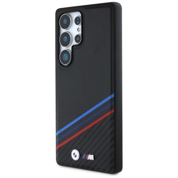 Original Case BMW Leather Tricolor Crossing Stripes MagSafe for Samsung Galaxy S25 Ultra black