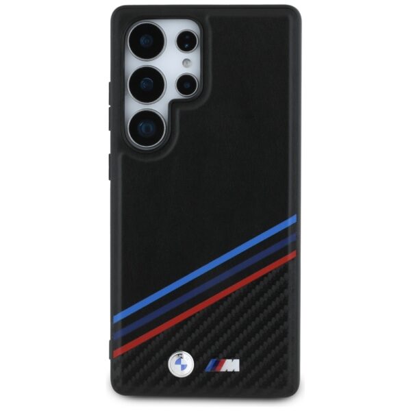 Original Case BMW Leather Tricolor Crossing Stripes MagSafe for Samsung Galaxy S25 Ultra black