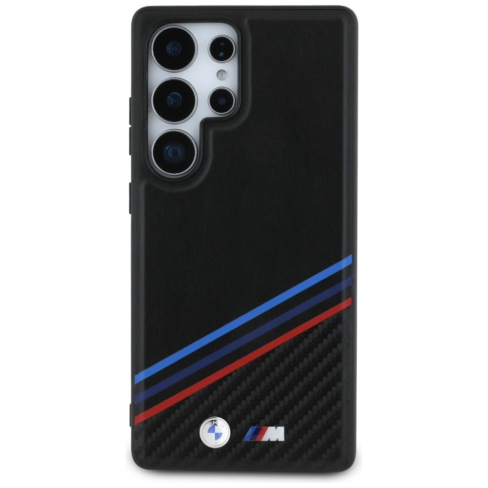 Original Case BMW Leather Tricolor Crossing Stripes MagSafe for Samsung Galaxy S25 Ultra black