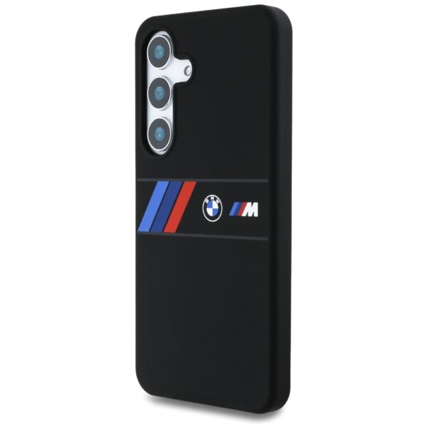 Original Case BMW Silicone Middle Tricolor Stripes MagSafe for Samsung Galaxy S25 black