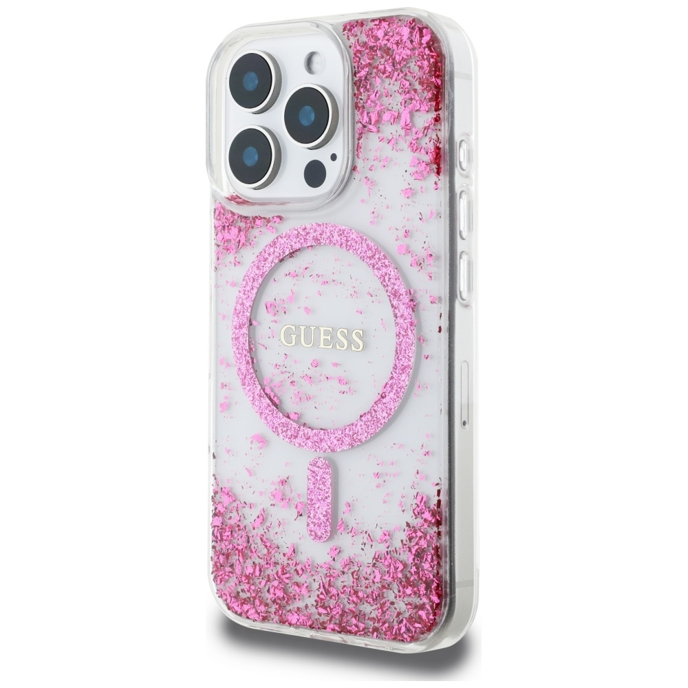 Original Case GUESS HC Resin Bottom Glitter Magsafe for Iphone 16 Pro pink