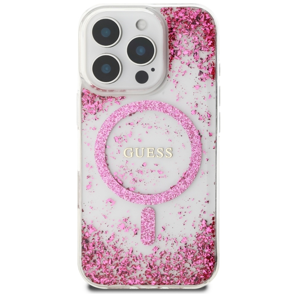 Original Case GUESS HC Resin Bottom Glitter Magsafe for Iphone 16 Pro pink