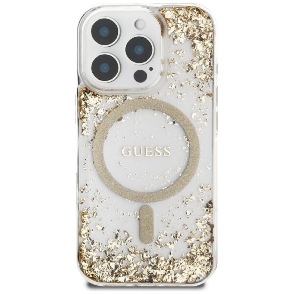 Original Case GUESS HC Resin Bottom Glitter Magsafe for Iphone 16 Pro gold