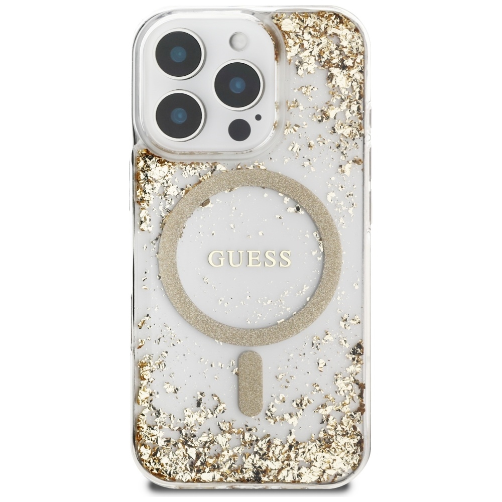 Original Case GUESS HC Resin Bottom Glitter Magsafe for Iphone 16 Pro gold