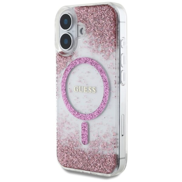 Original Case GUESS HC Resin Bottom Glitter Magsafe for Iphone 16 pink
