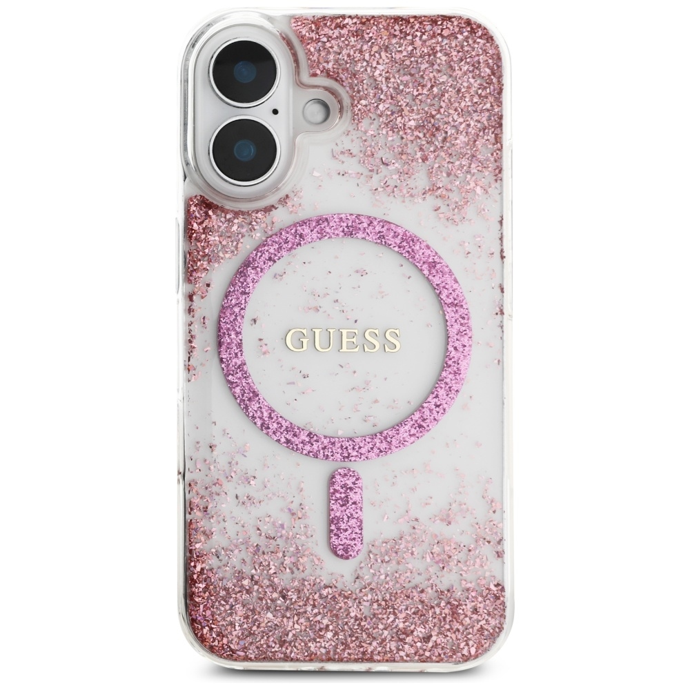 Original Case GUESS HC Resin Bottom Glitter Magsafe for Iphone 16 pink