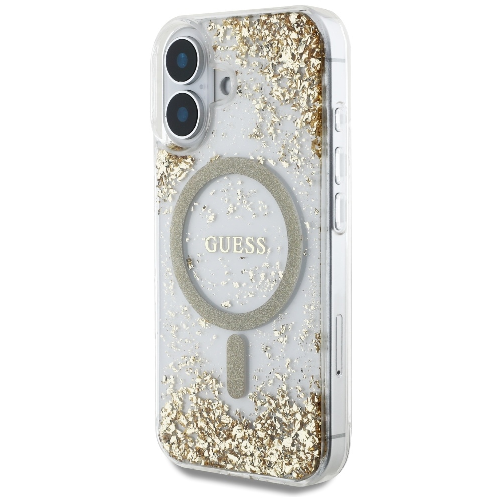 Original Case GUESS HC Resin Bottom Glitter Magsafe for Iphone 16 gold