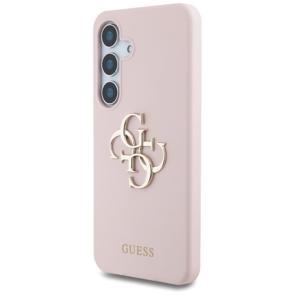 Original Case GUESS Silicone Big 4G Logo Bottom Script for Samsung Galaxy S25 pink