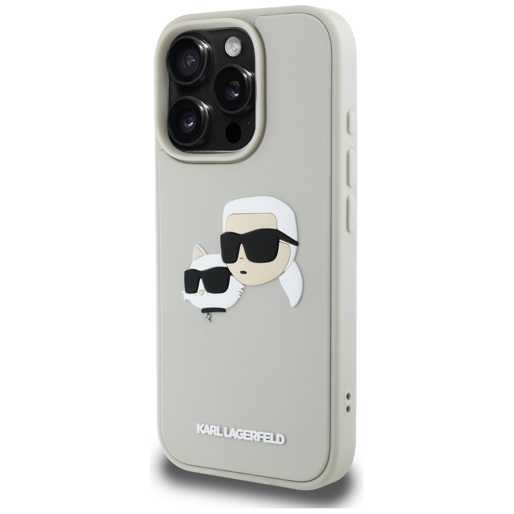 Original Pouch KARL LAGERFELD HC 3D Rubber Double Heads for Iphone 16 Pro Max Beige