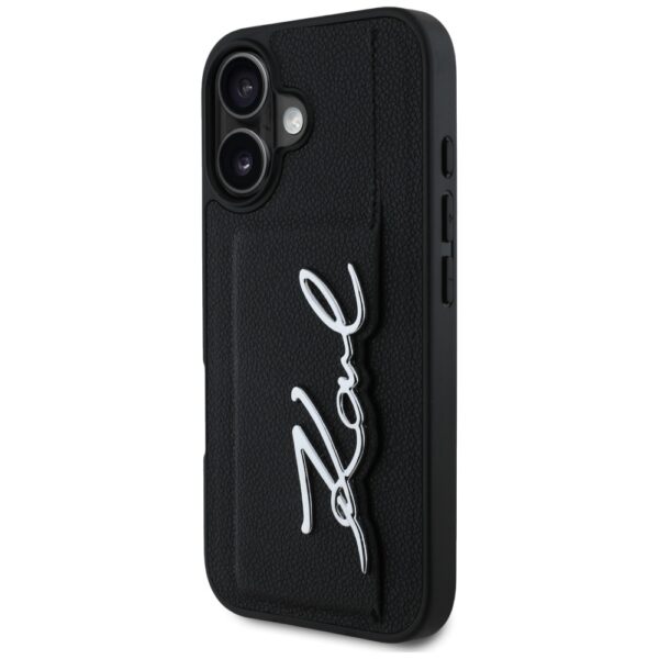 Original Pouch KARL LAGERFELD HC Grained PU Cardslot Metal Signature for Iphone 16 Black