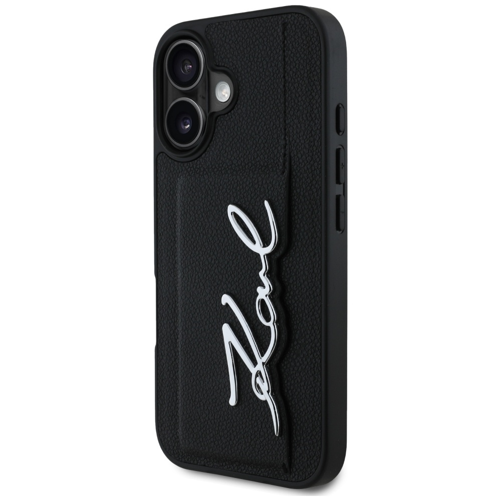 Original Pouch KARL LAGERFELD HC Grained PU Cardslot Metal Signature for Iphone 16 Black