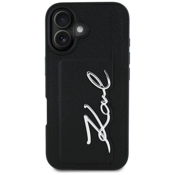 Original Pouch KARL LAGERFELD HC Grained PU Cardslot Metal Signature for Iphone 16 Black
