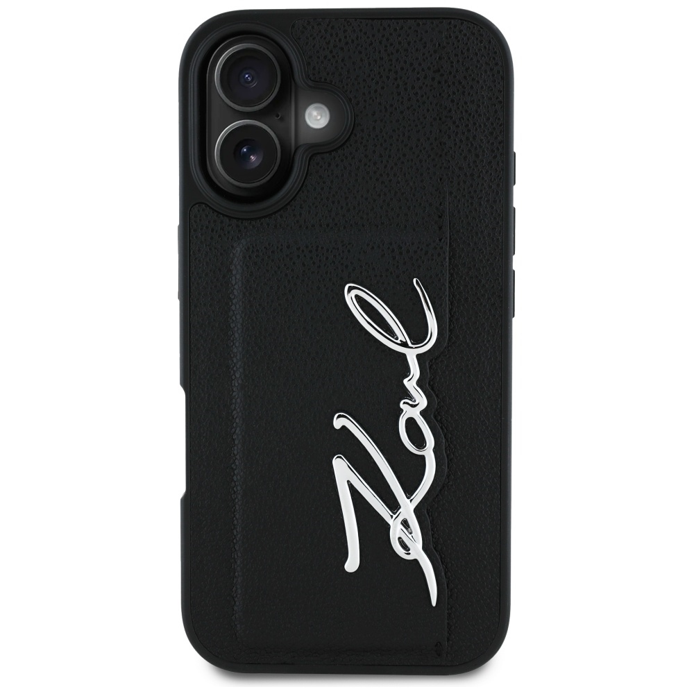 Original Pouch KARL LAGERFELD HC Grained PU Cardslot Metal Signature for Iphone 16 Black