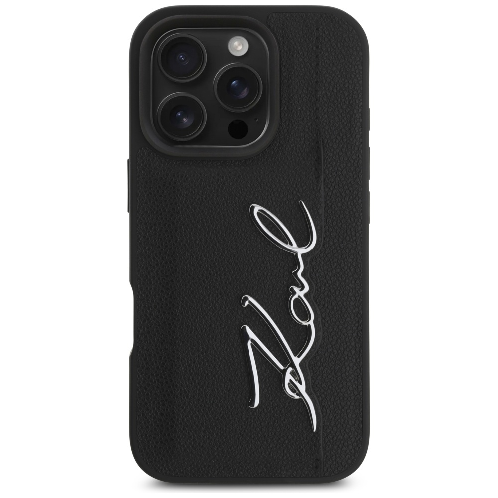 Original Pouch KARL LAGERFELD HC Grained PU Cardslot Metal Signature for Iphone 16 Pro Max Black