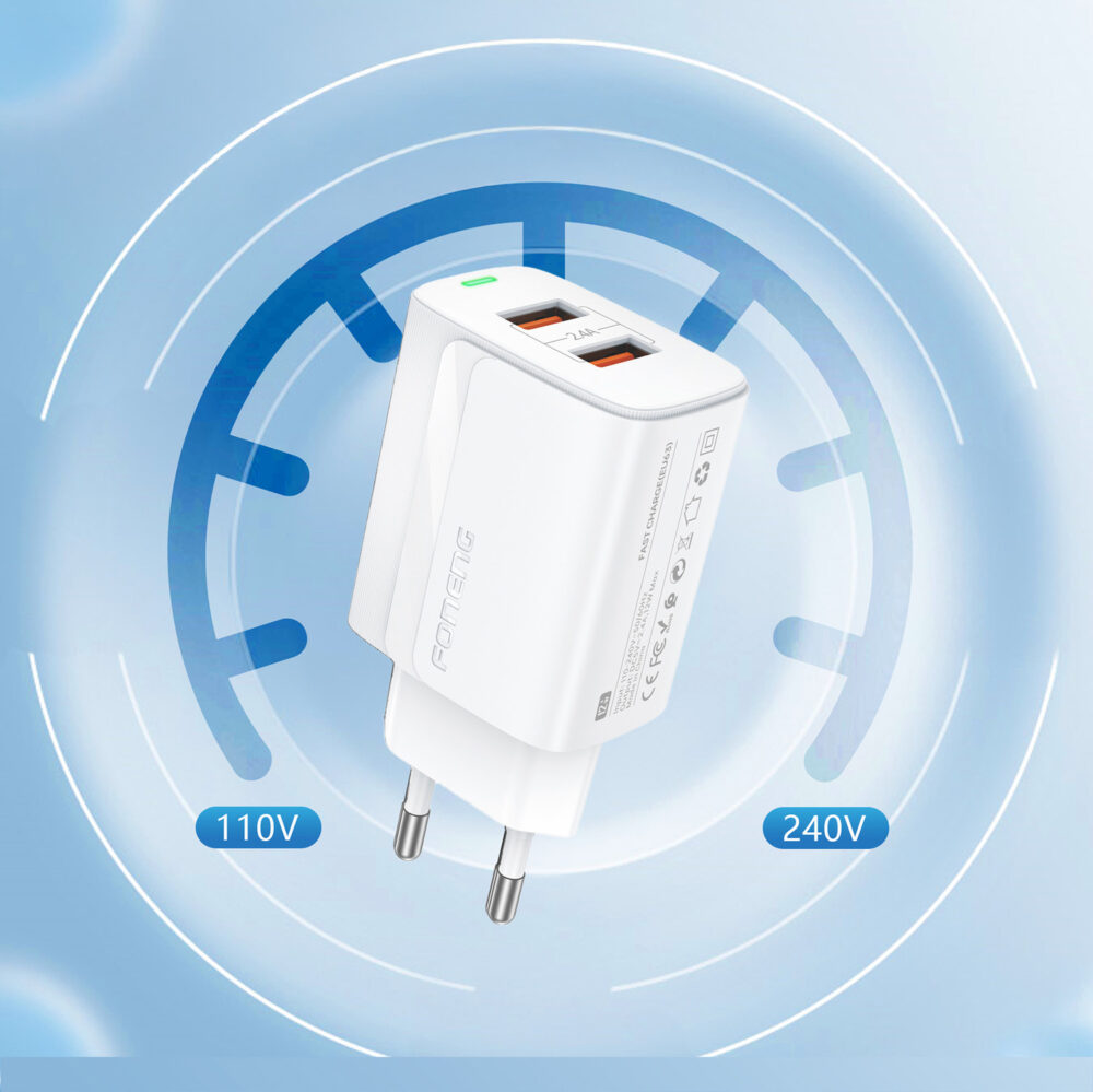 Foneng Wall charger EU63 - 2xUSB - 12W with USB to Micro USB cable white