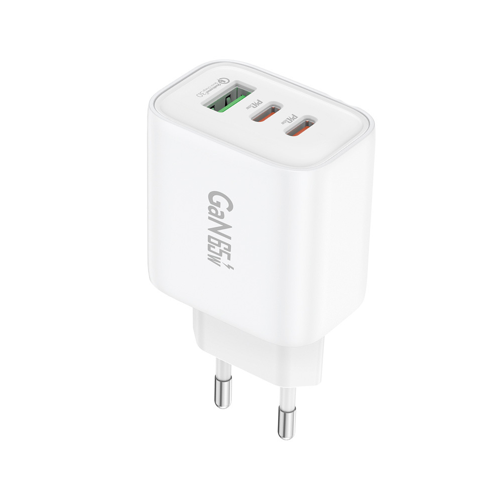 Foneng Wall charger GaN10-EU - USB + 2xType C - QC 4.0+ PD 65W with Type C to Type C cable white