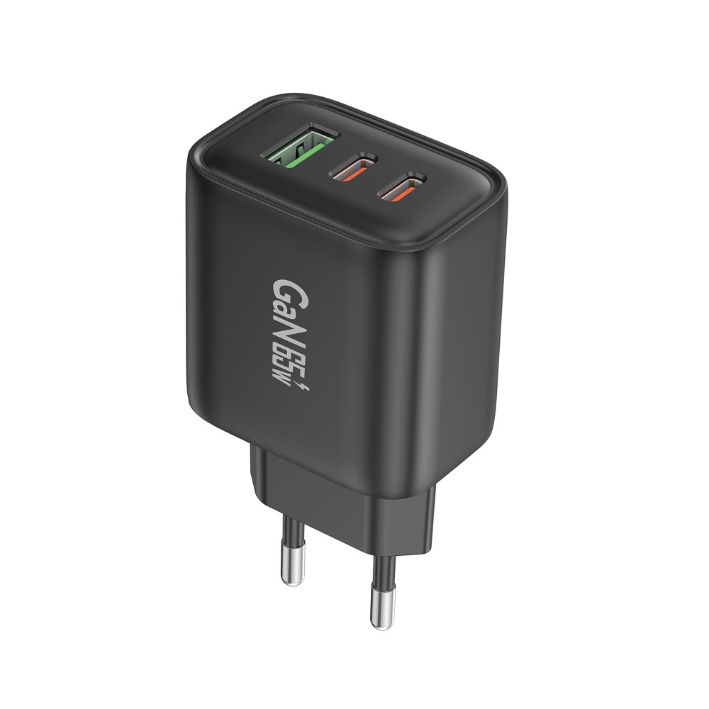 Foneng Wall charger GaN10-EU - USB + 2xType C - QC 4.0+ PD 65W with Type C to Type C cable black