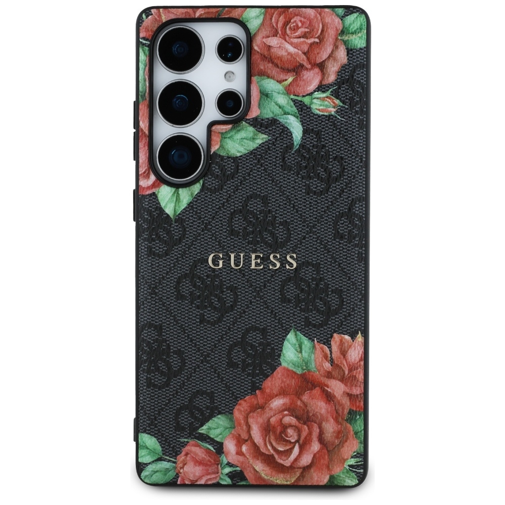 foto_add-313070 Original Case GUESS Leather 4G Flowers Print Metal Classic Logo MagSafe do Samsung Galaxy S25 Ultra black