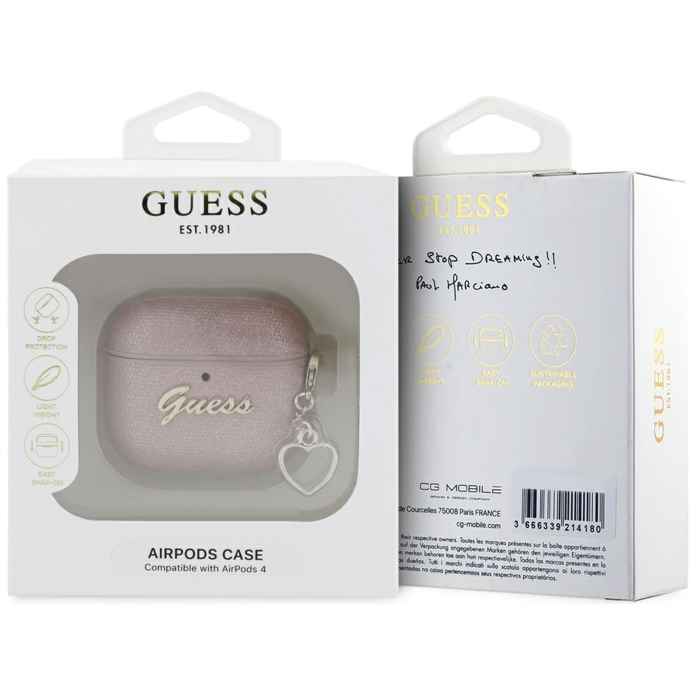 Original Case GUESS Metallic Script Charm for Airpods 4 pink