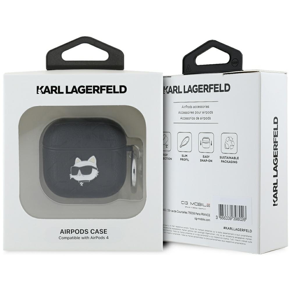 Original AMG Case KARL LAGERFELD Monogram Choupette Head for AirPods 4 black