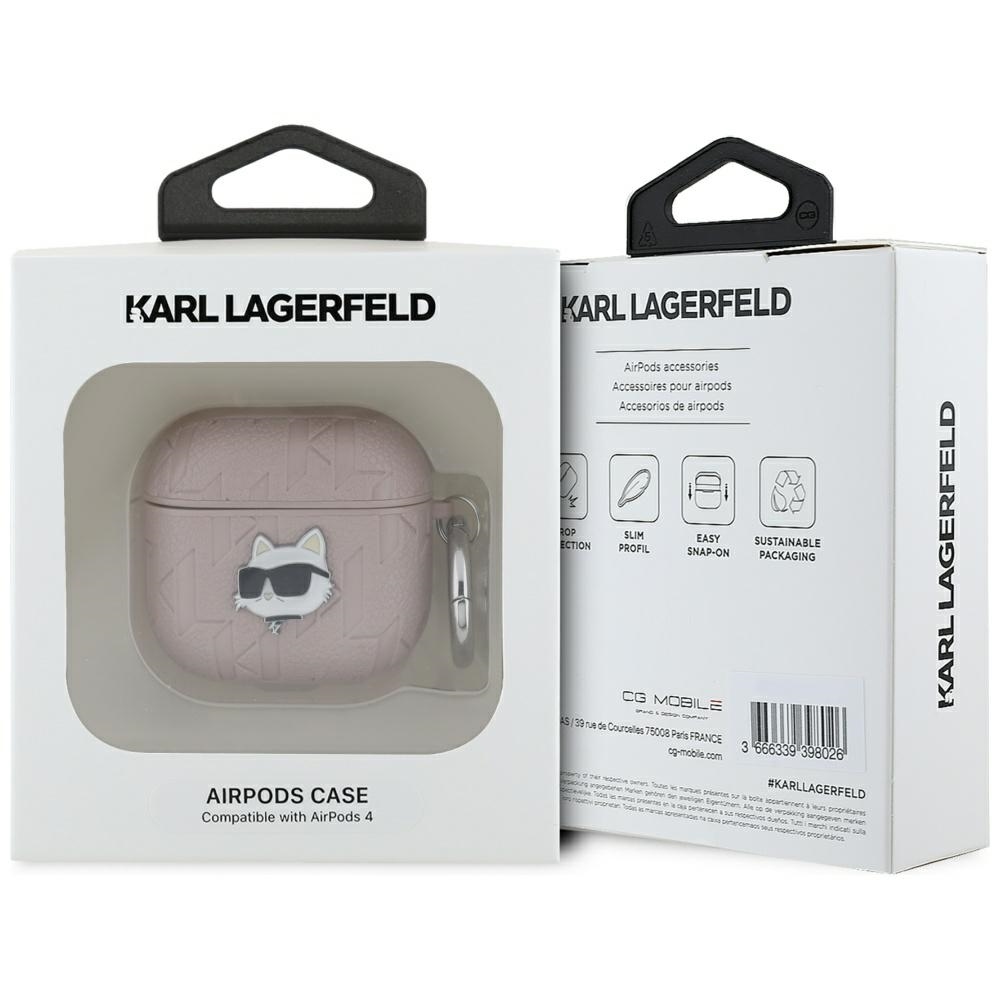 Original AMG Case KARL LAGERFELD Monogram Choupette Head for AirPods 4 pink