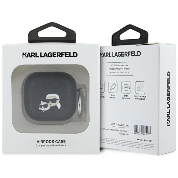 Original AMG Case KARL LAGERFELD Monogram Karl & Choupette Head for AirPods 4 black