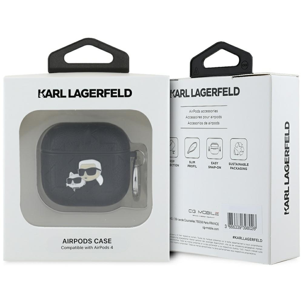 Original AMG Case KARL LAGERFELD Monogram Karl & Choupette Head for AirPods 4 black