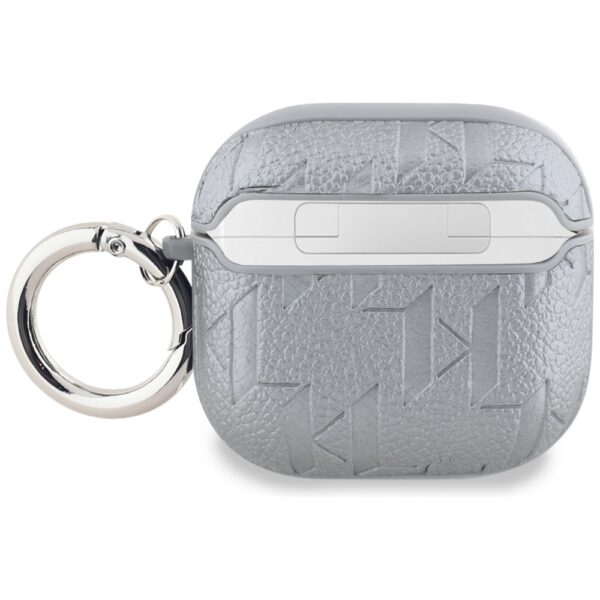 Original AMG Case KARL LAGERFELD Monogram Karl & Choupette Head for AirPods 4 silver