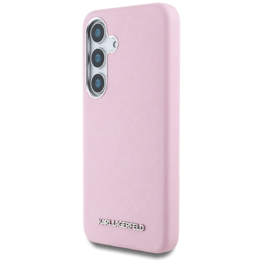 Original Pouch KARL LAGERFELD Saffiano Full Wrapped Elongated Metal Logo MagSafe for Samsung Galaxy S25  pink
