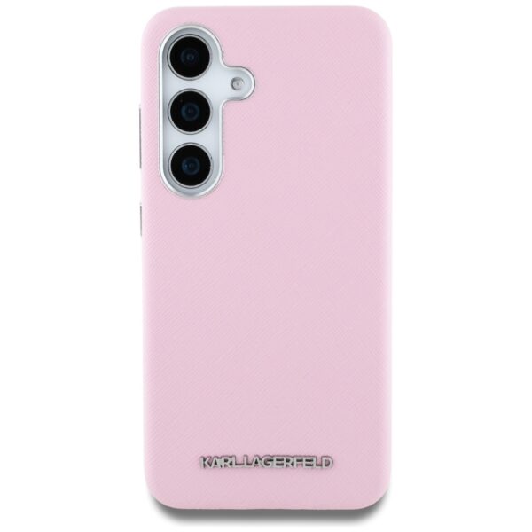 Original Pouch KARL LAGERFELD Saffiano Full Wrapped Elongated Metal Logo MagSafe for Samsung Galaxy S25  pink