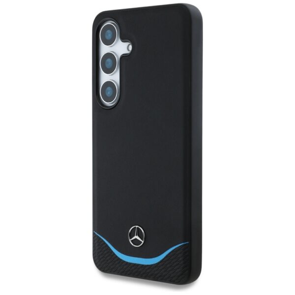 Original Case MERCEDES Leather Contrasted Blue Horizontal Curve MagSafe for Samsung Galaxy S25 black