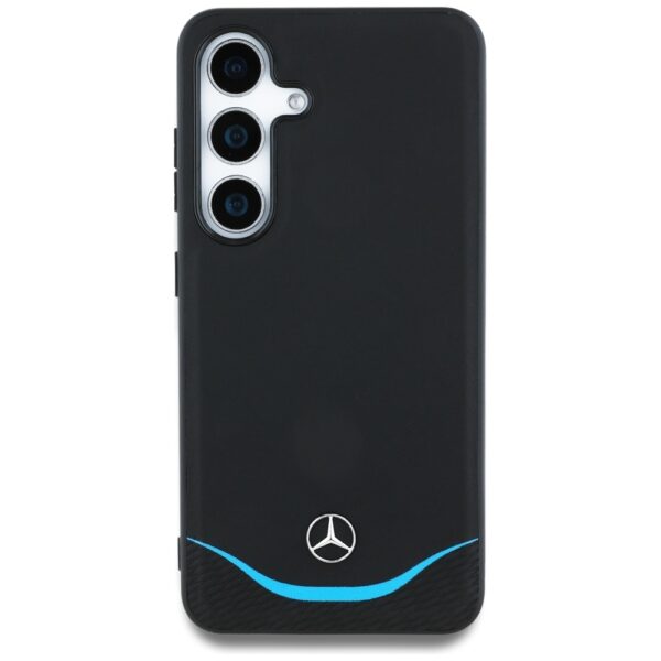 Original Case MERCEDES Leather Contrasted Blue Horizontal Curve MagSafe for Samsung Galaxy S25 black