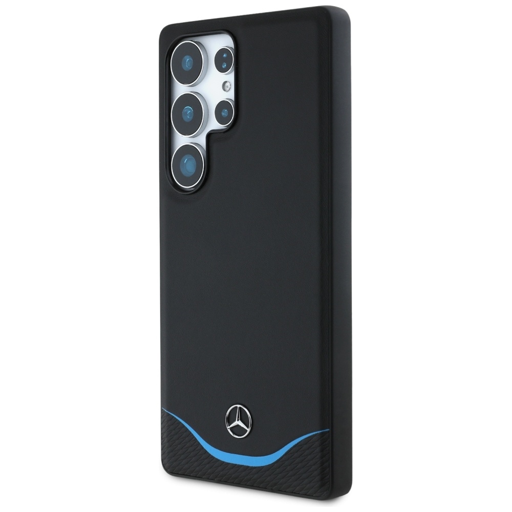 Original Case MERCEDES Leather Contrasted Blue Horizontal Curve MagSafe for Samsung Galaxy S25 Ultra black