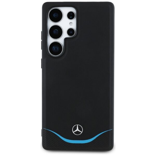 Original Case MERCEDES Leather Contrasted Blue Horizontal Curve MagSafe for Samsung Galaxy S25 Ultra black