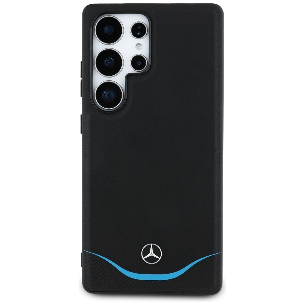Original Case MERCEDES Leather Contrasted Blue Horizontal Curve MagSafe for Samsung Galaxy S25 Ultra black